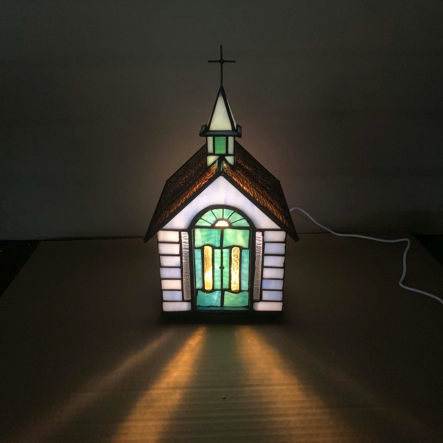 Bieye L12008 Christian Church Tiffany Style Stained Glass Table Lamp (Blue Chruch)