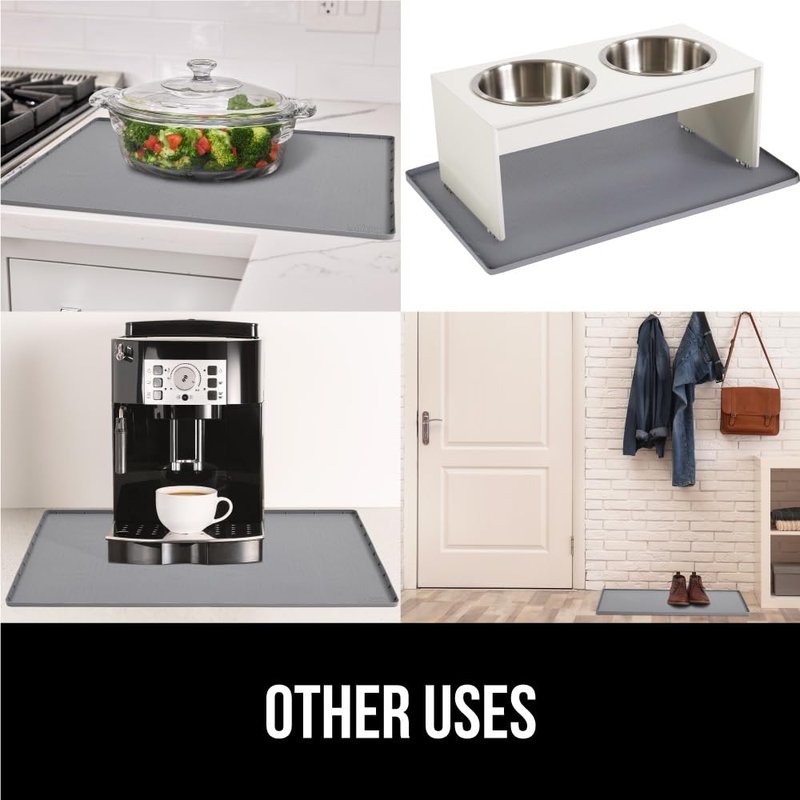 GORILLA GRIP Waterproof Silicone Under Sink Mat with Raised Lip for Kitchen and Bathroom, Cabinet Shelf Liner Stay in Place Mats Dishwasher Safe Drawer Liner, Organizer Tray, 19 x 22 in, Gray
