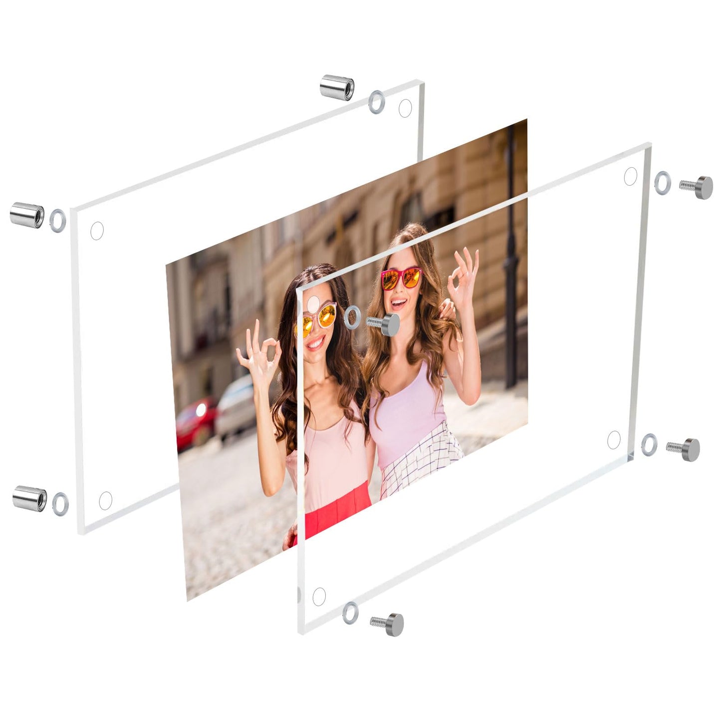 Luxy Float 8x10 Floating Acrylic Wall Frames 2 Pack, Clear Frameless Picture Frames with Standoff Mounts, Transparent Lucite Photo Display for Home, Office, Posters, or Art Prints