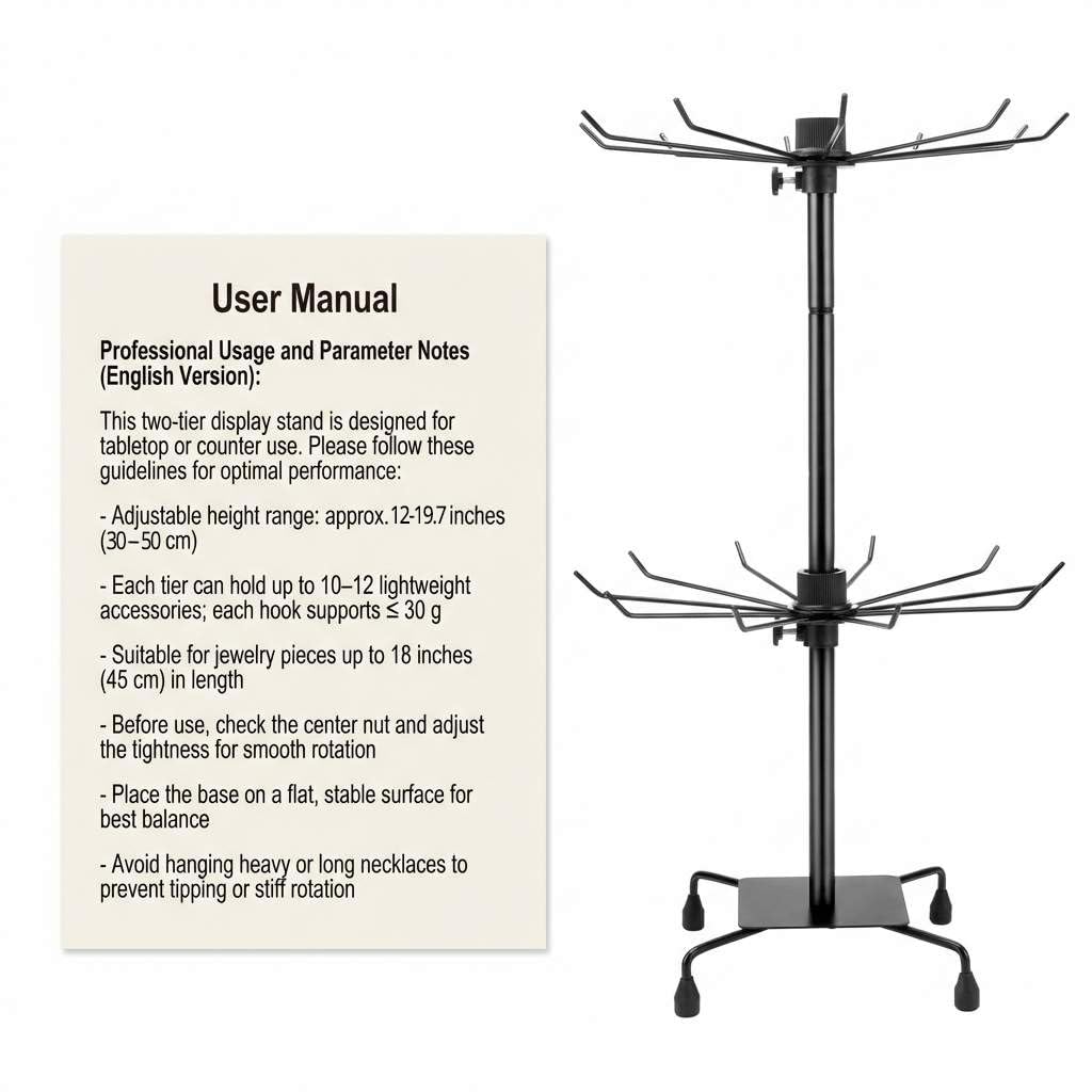 QWORK 2-Tier Rotating Metal Jewelry Display Stand – 2 Pack Adjustable Height Organizer for Necklace, Earrings & Key Rings