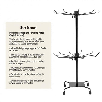 QWORK 2-Tier Rotating Metal Jewelry Display Stand – 2 Pack Adjustable Height Organizer for Necklace, Earrings & Key Rings