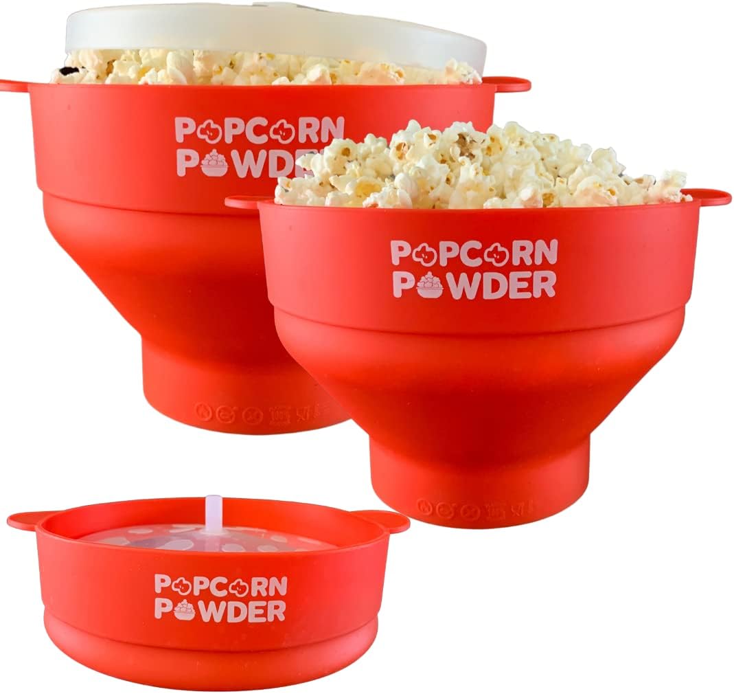 Popcorn Powder Collapsible Microwave Popcorn Popper, Red