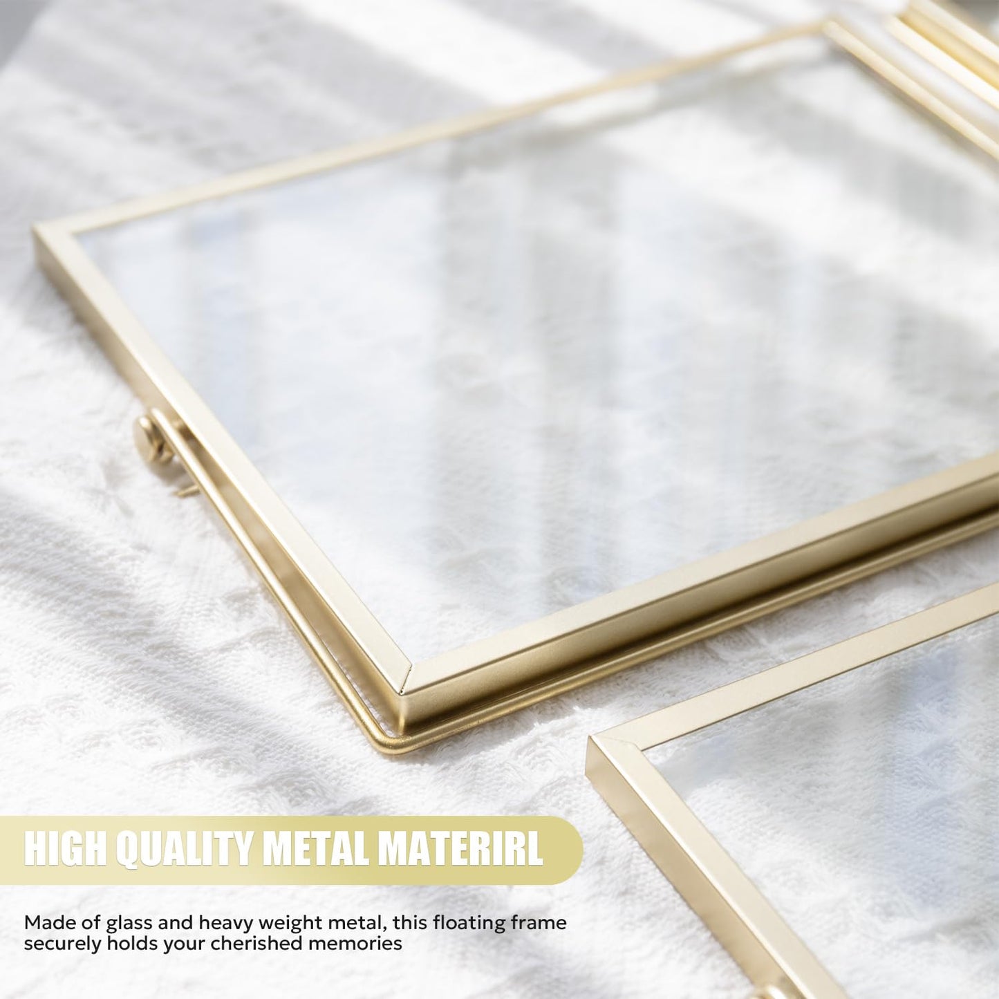 AceList 7x9 Picture Frame Set of 2 for 5x7 Picture - Gold Metal Floating Photo Frame with Glass Cover - 7x9 Frame Gold Picture Frame - Floating Frame for Tabletop Display Horizontally