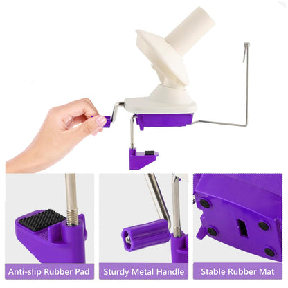 Yarn Ball Winder, Hand Purple Ball Winders for Yarn, Yarn Winder with Easy Installation for Yarn Storage +2PCS Adjustable Knitting Loop Crochet+10 PCS Stitch Knitting Needles +10 PCS Plastic Needles
