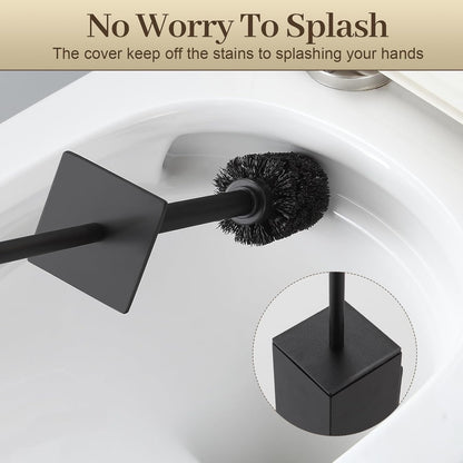 2 3M Toilet Brush and Holder Wall Mounted, Black Aluminum with Replaceable Heads, Bathroom Toilet Brush, Drill
