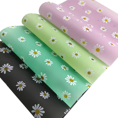 XHT 8 Pcs Daisy Jelly Vinyl, 21cmx30cm Waterproof Transluscent Glitter Flower Printed TPU Film for Pouches Keychains Jewelry Making