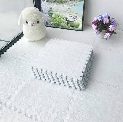 lmjclzyee 12 pcs Shaggy Soft EVA Foam Interlocking Carpet Fluffy Rugs Protective Floor Tiles Sport Play mats for Home