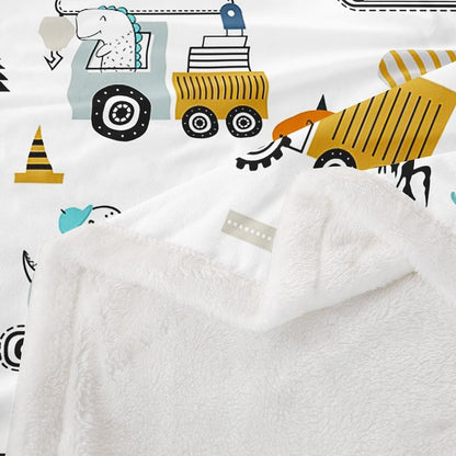 Construction Sherpa Blanket 40"x50" Equipment Trucks Fleece Throw for Kids Boys Girls Decor Dinosaur Plush 3D Digital Print Yellow Fuzzy Bedroom