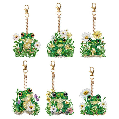 YUE ZHE 6 PCS Frog Diamond Art Kits for Adults Double Sided Diamond Art Keychains Animal DIY 5D Painting Keychains Kits for Adults Beginners DIY Crafts
