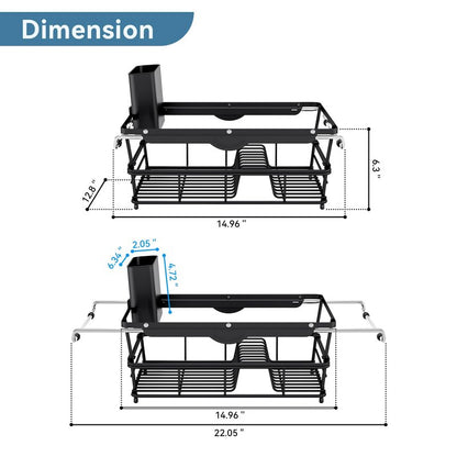 Over the Sink Dish Drying Rack,In Sink Dish Drying Racks,Expandable Dish Rack Over Sink Counter,Adjustable Dish Drainer for Inside Sink with Utensil Holder, Stainless Steel Dish Strainer XLarge Size