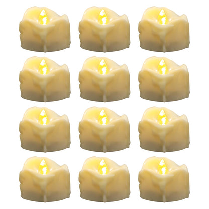 Windshell Warm White Flickering Flame Tea Lights with Auto 6H Timer (No Remote), Melting Design (Ivory Base), Battery Operated LED Flameless Tealight Candles for Wedding Party Christmas, 12 Pack