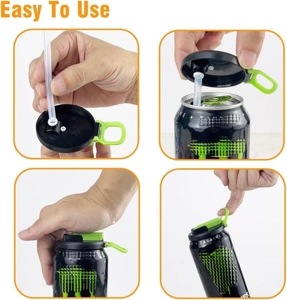 4 Pack 12oz/16oz DIPESI Soda Can Lids with Straws,Inspired by Energy Drink Can Colors Fits fit Standard Cans