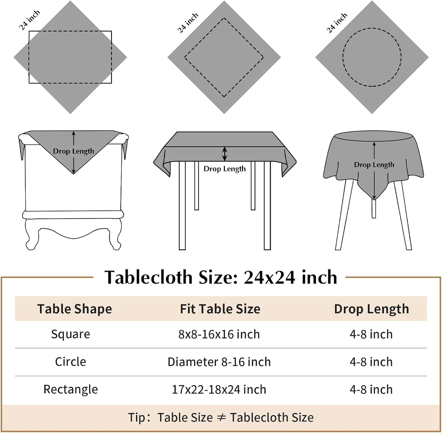 2 Pack 24X24 Inch Small Square Table Cloth Royal Blue Tablecloth Washable Polyester Solid Table Cover for Night Stand