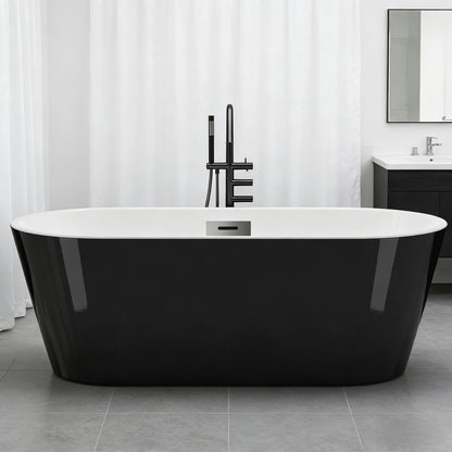 67'' Freestanding Bathtub, Deep Soaking Tub with Non-Slip Base, Acrylic, cUPC Certified Free Standing Tub, Chrome Drain Bath Tub, Modern Tub for Bathrooms, Black