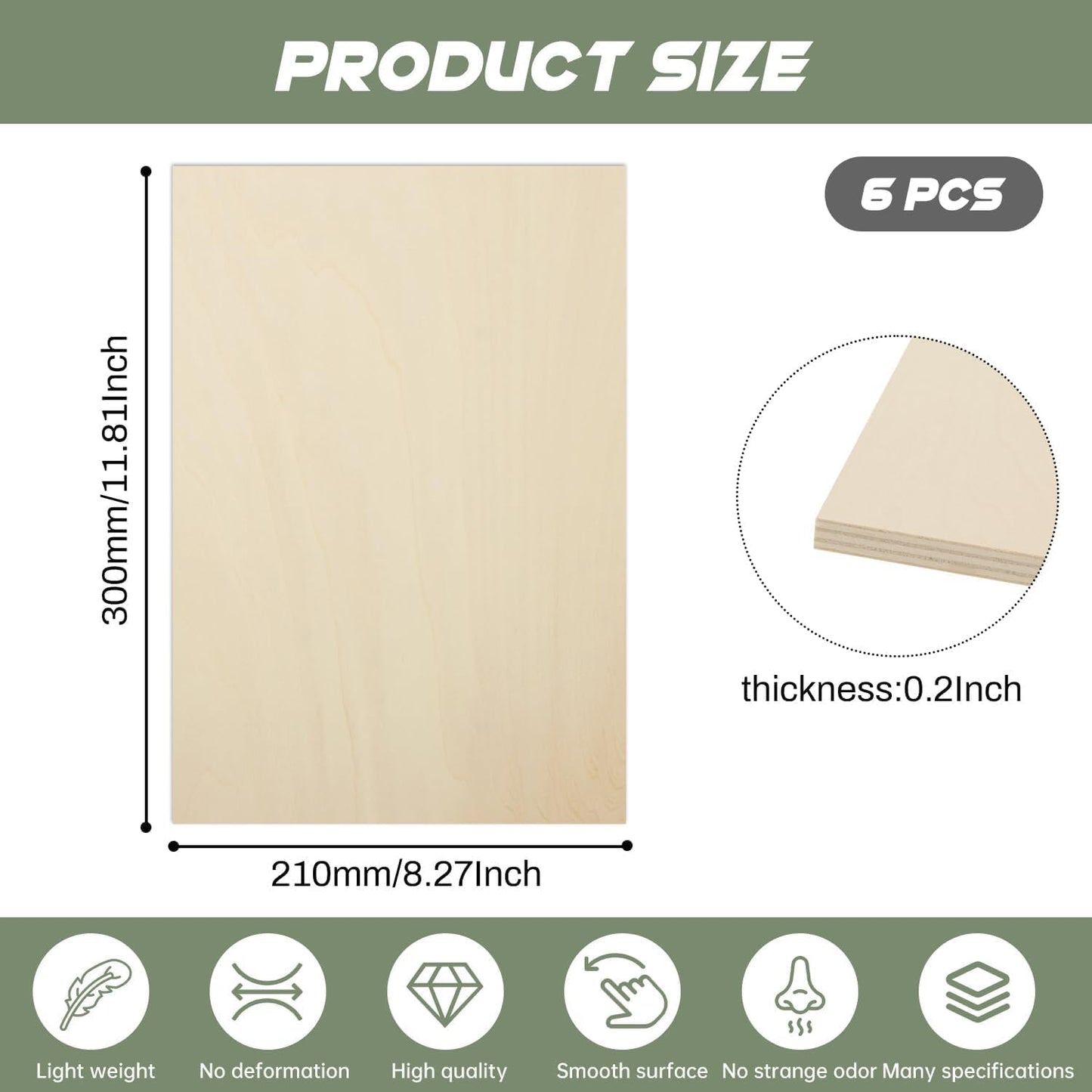 6 Pack Plywood Sheets, 8" x 11.8"x 0.2" Basswood Sheets, 5mm Basswood Craft Wood Sheet, Unfinished Wood Boards Blanks for Laser Cutting, Engraving, Burning, Crafts （21 * 30 * 0.5cm）
