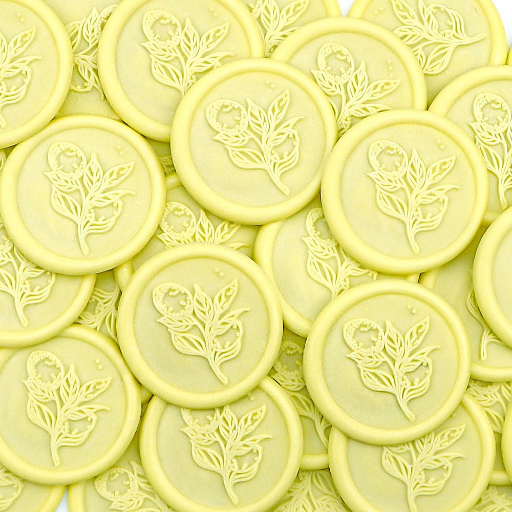 Aiviman 50Pcs Flower Wax Seal Stickers,Lemon Yellow Self Adhesive Envelope Seal Stickers,Great for Gift Wrapping,Wedding Invitation,Halloween,Christmas