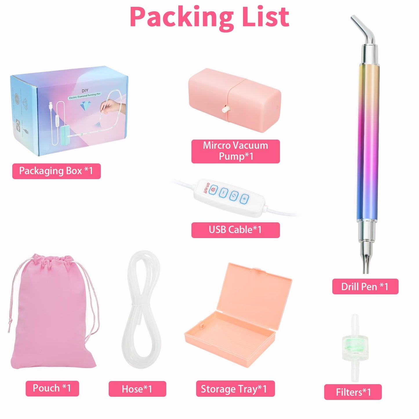 Electric Diamond Art Pen for Diamond Painting, Vacuum Diamond Art Pen with Storage Tray, Accessories Tool for Setting AB Stones Without Wax, Quiet and Long-Lasting (Pink)
