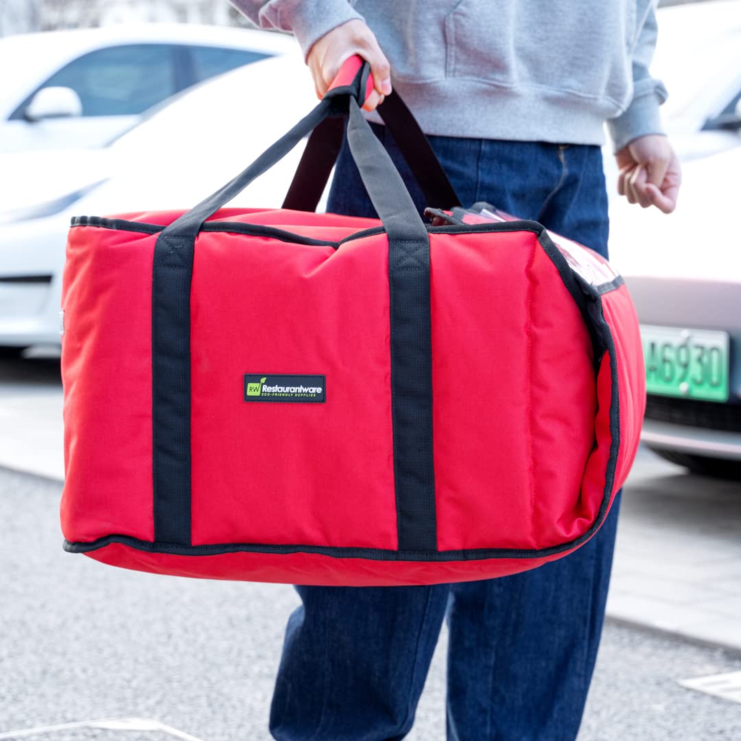 Restaurantware-Delivery Tek 17.5 x 20 x 7.5 Inch Insulated Pizza Bag, 1 Durable Delivery Bag - Holds (3) 18" or (4) 16" Pizza Boxes, Machine Washable, Red Polyester, Extra-Large Flap