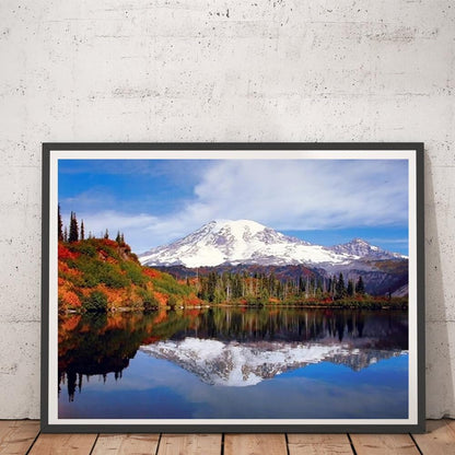 DVWIVGY 5D Diamond Painting Mount Rainier Lake Reflection with Snow Mountain Scenery Landscape Diamond Art Painting by Number Kits Gem Art Wall Home Decor 12 x 16 Inch