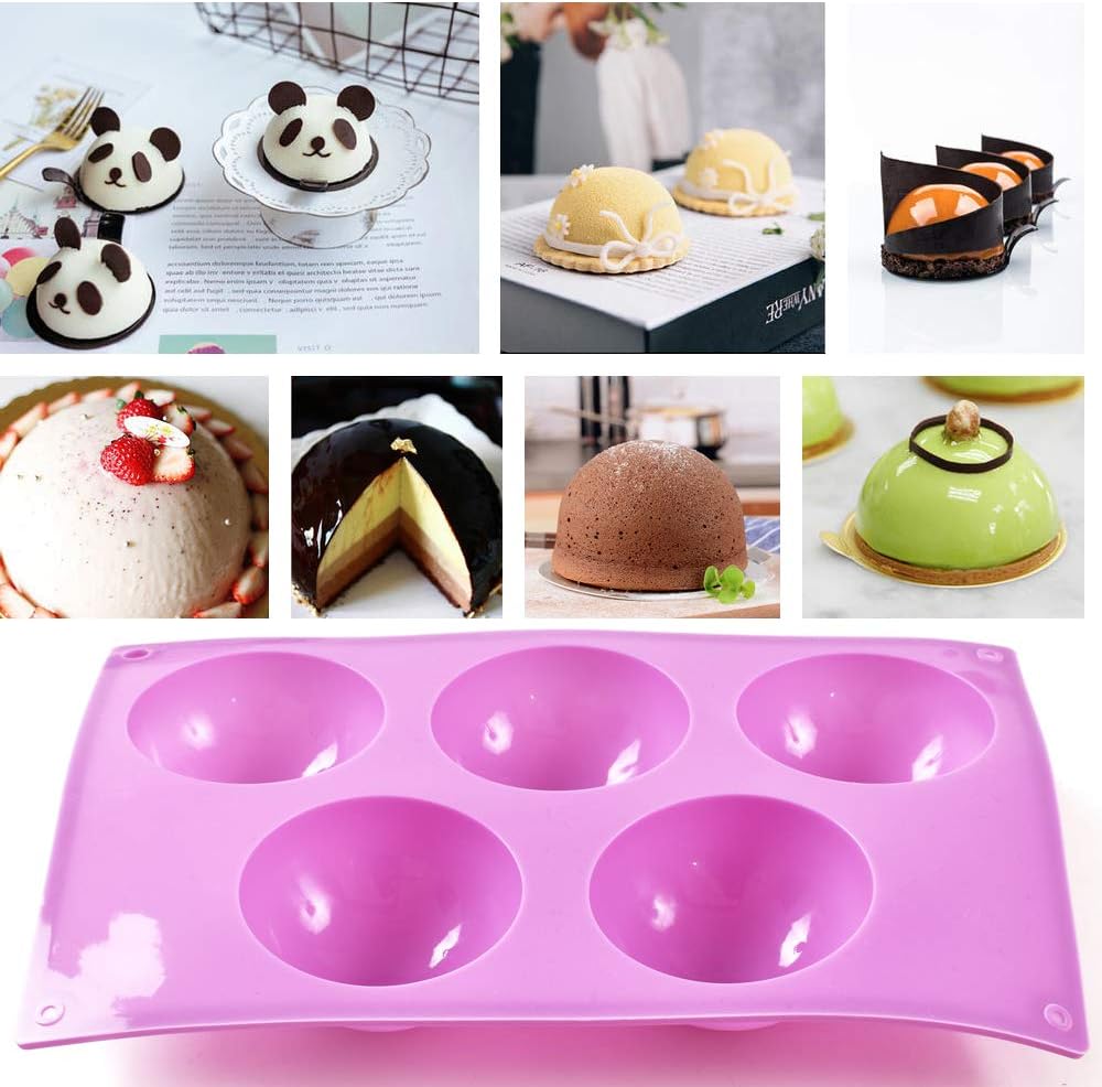 Newk 5 Holes Semi Sphere Silicone Mold, 3 Packs 5-Cavity Half Sphere Mold for Chocolate Bombs, Cake