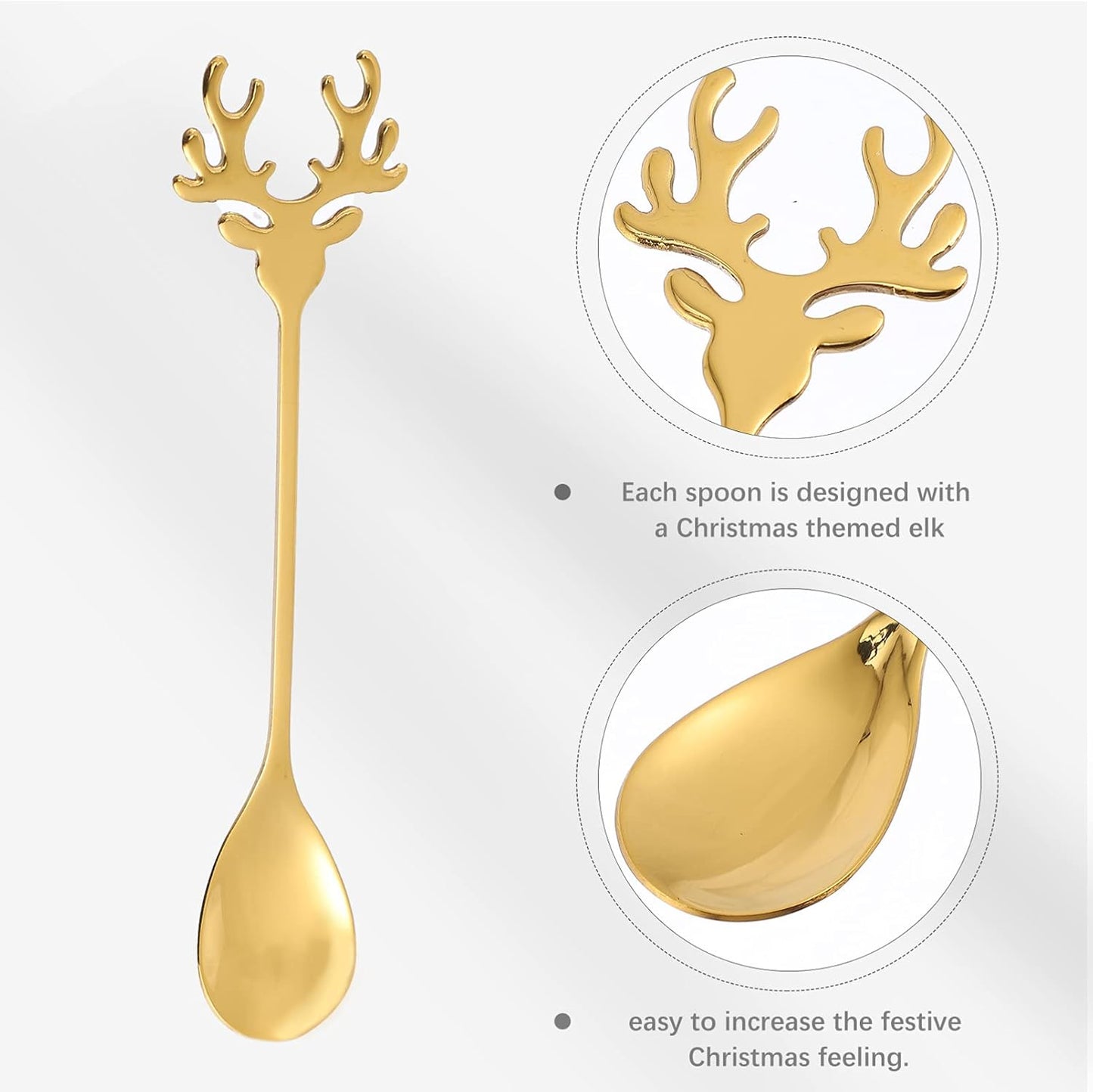 Hemoton 2pcs Coffee Spoons Set, Stainless Steel Gold Tea Spoons with Reindeer Handle, 5.5 Inch