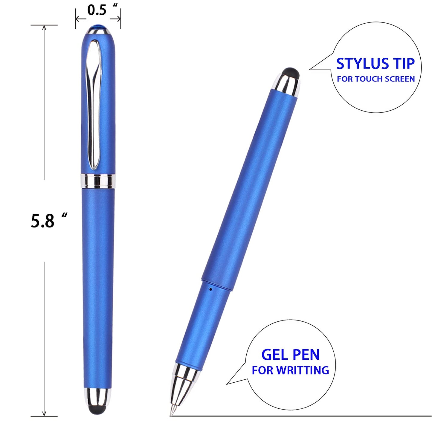 KAKA RABBIT Gel Ink Rollerball Stylus Pen - 18 Pack,0.5mm Fine Point,2 in 1 Capacitive Stylus Pen,Large Capacity Blue Ink,Writing Smoothly for Office,Business,Gift,Metal Silver Clip