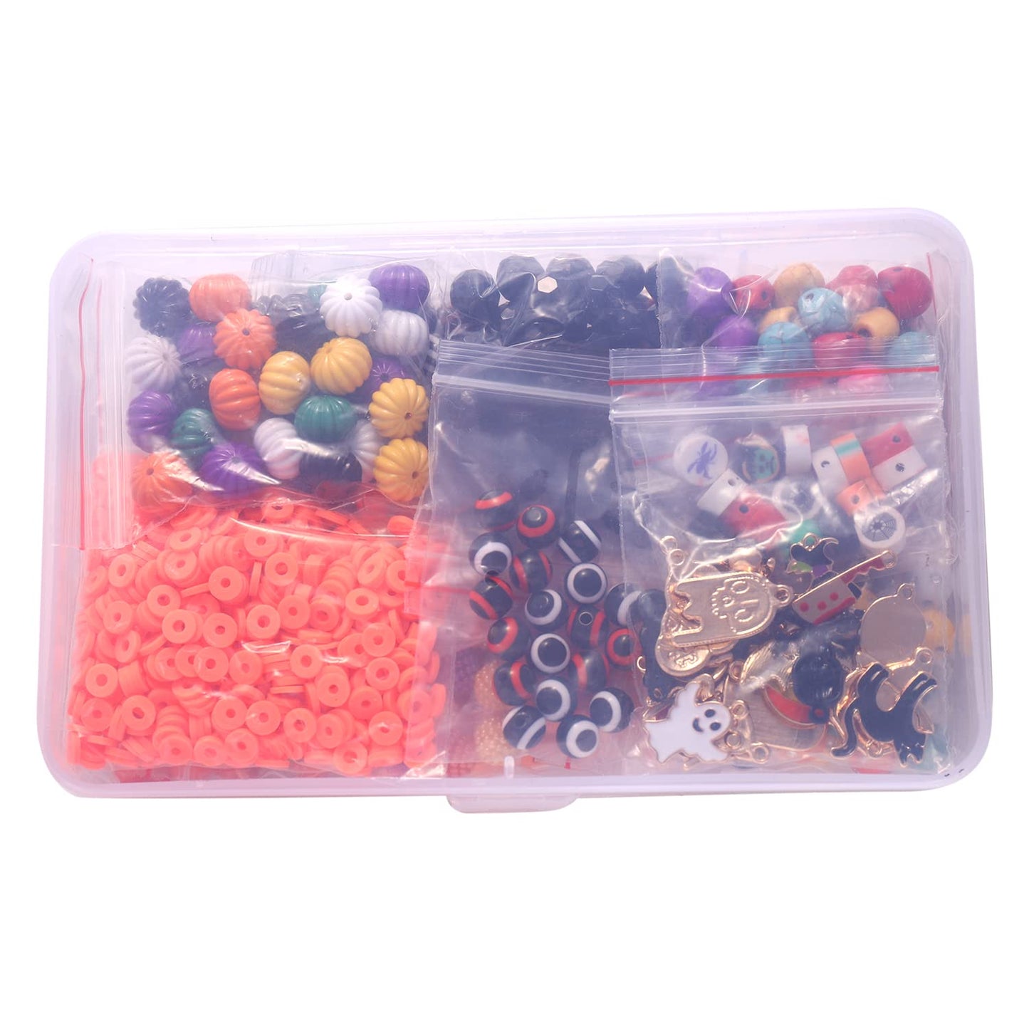 2200PCS+ Halloween Beads Charms for Jewelry Making Polymer Clay Beads Pumpkin Skull Evil Eye Beads Enamel Ghost Spider Charms for DIY Bracelet Necklace Earrings