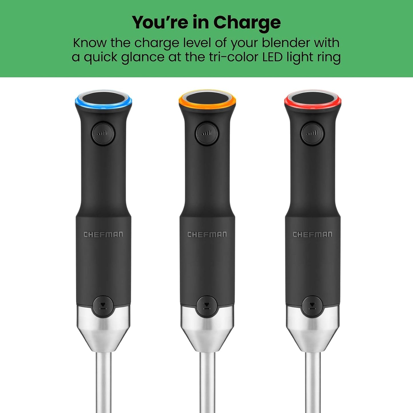 Chefman Cordless Power Portable Immersion Blender, Ice Crushing Power with One-Touch Speed Control, USB Charging,