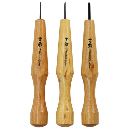 Wazakura 3PCS Bonsai Chisel Kit with Round Gouge, Single Bevel Skewed and V-Parting Tool, Hand Carving Tool Set for Jin Shari Making, Woodworking Knife Pack - Mini Size