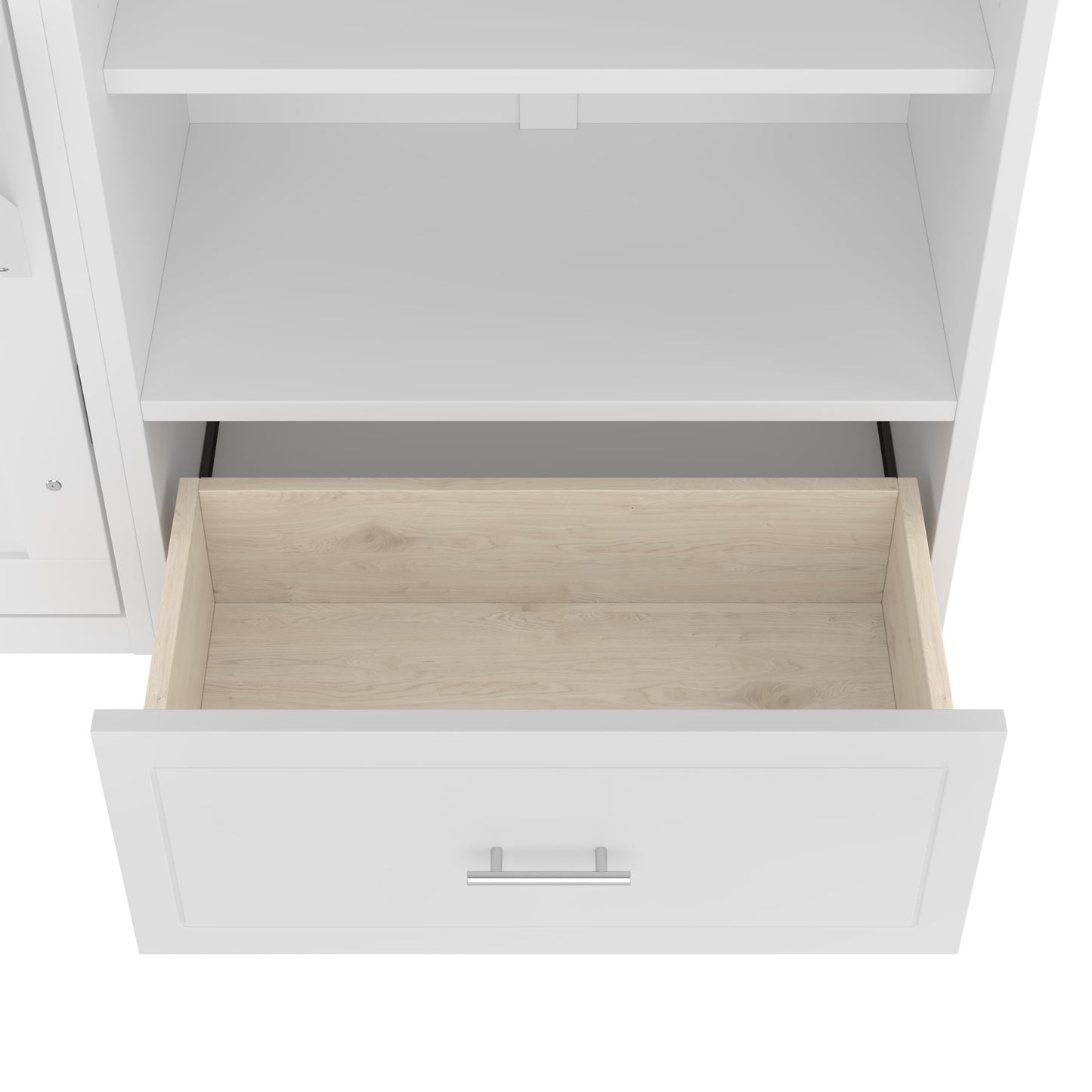 Merax Queen Murphy Bed with 3 Height Adjustable Storage Shelves & 1 Drawer, Wall Bed Frame Multifunctional Foldable Platform Bed for Small Space, Bedroom, Guest Room, Bear 500LBS (White)