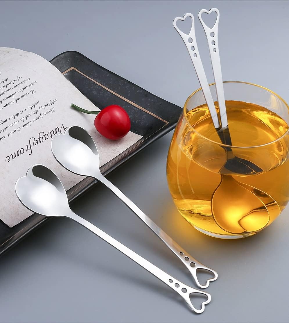 10-Piece Heart-Shaped Stainless Steel Dessert Spoon Set - Elegant Design for Home, Restaurant, Cafe