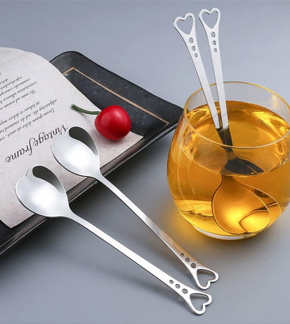 10-Piece Heart-Shaped Stainless Steel Dessert Spoon Set - Elegant Design for Home, Restaurant, Cafe