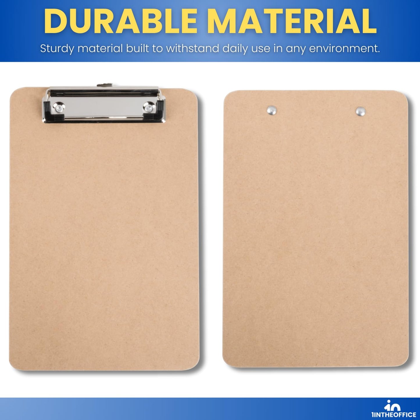 1InTheOffice 5x8 Clipboard, Mini Brown Hardboard Clipboards with Low-Profile Metal Clip, Small Vertical Clip Board for Notes, Receipts, Forms, Office and School, 6 Pack