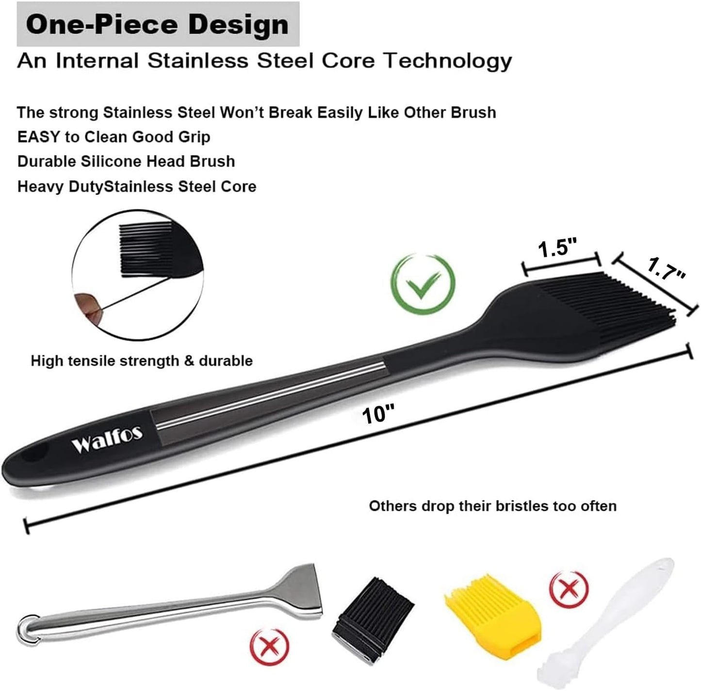 Walfos Silicone Basting Pastry Brush, Heat Resistant for Oil Butter BBQ Grill Baking, BPA Free (10")