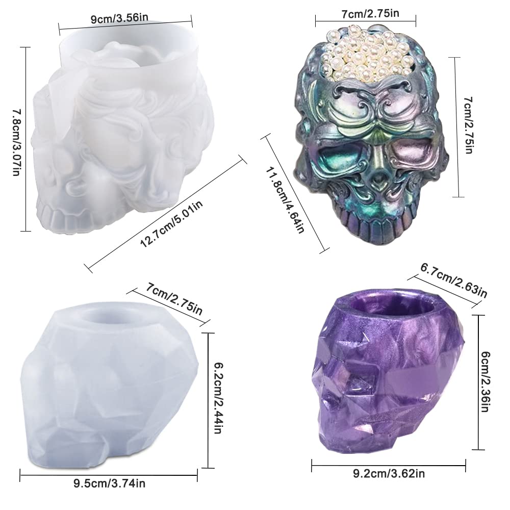 AIFUDA 2 Set Skull Resin Molds, 3D Storage Resin Molds Silicone Epoxy Resin Molds for DIY Makeup Brush Pen Holder, Jewelry Container Box, Candle Making Holder