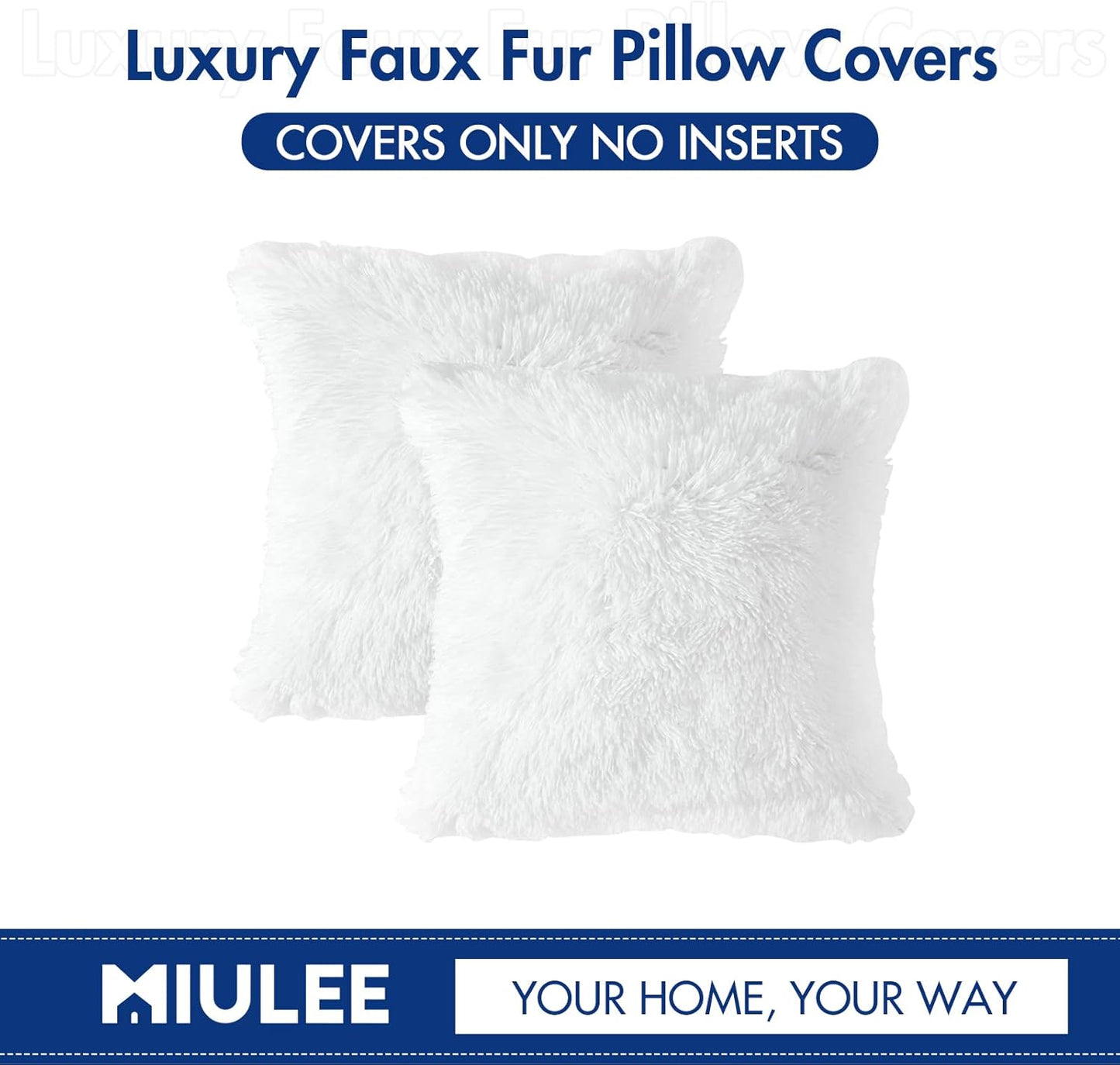 MIULEE Pack of 2 Luxury Faux Fur Throw Pillow Covers - Decorative Plush Pillow Case for Sofa, Bedroom, 16x16 Inch, White