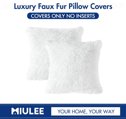 MIULEE Pack of 2 Luxury Faux Fur Throw Pillow Covers - Decorative Plush Pillow Case for Sofa, Bedroom, 16x16 Inch, White
