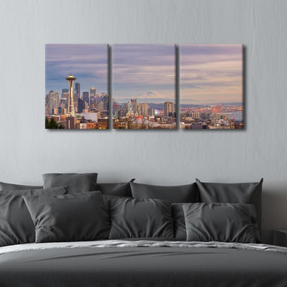 Bedroom Wall Art Seattle Cityscape Pictures | 3 Panel Canvas Artwork for Living Room Modern Decor