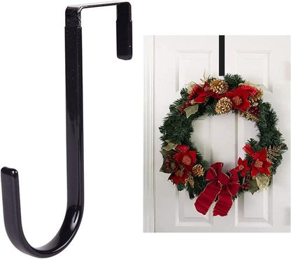 Black Wreath Hanger - Durable Metal Over-The-Door Hook for Christmas Decorations