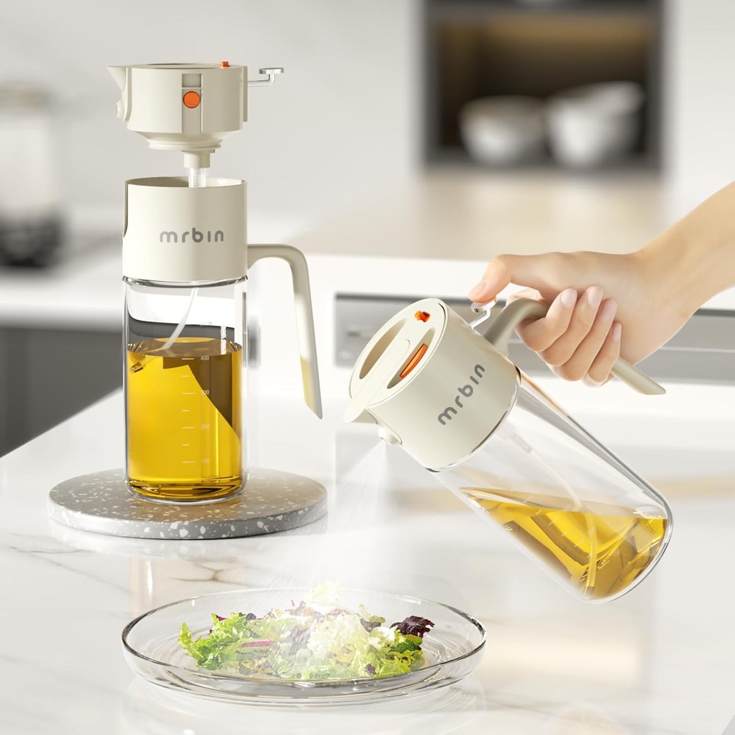 2 1 550ml 18.5oz MRBIN in Olive Oil Dispenser Spray and Pour, / Food Grade Glass Avocado Mist Bottle, Vinegar
