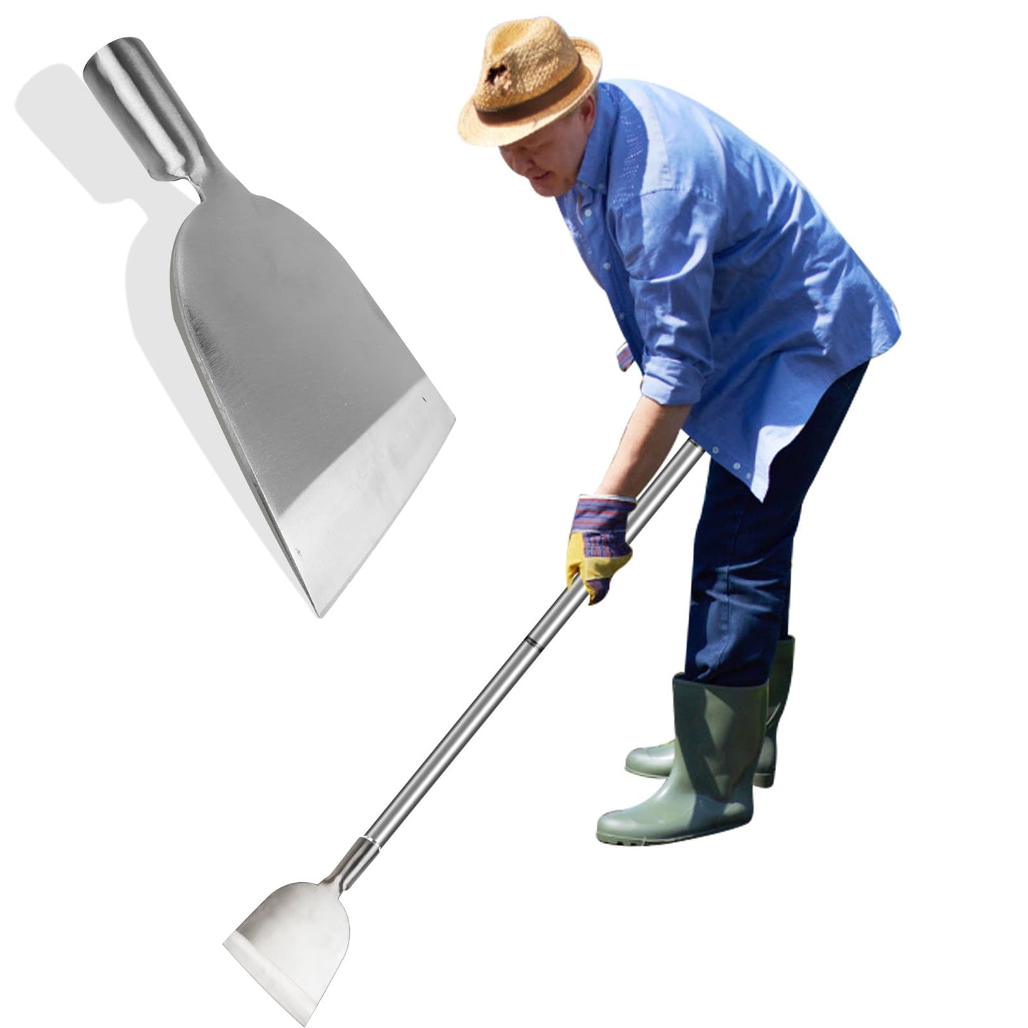 ROLKAR Snow Shovel for Driveway, Ice Scraper, Floor Scraper Long Handle, Garden Shovel Heavy Duty with Flat Head, Weed Scraper, Sod Cutter Remover Tool for Lawn Edger, Edging Shovels for Landscaping,
