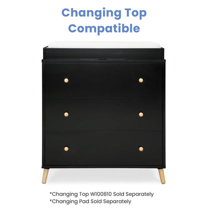 Delta Children Essex 3 Drawer Dresser with Interlocking Drawers, Ebony/Natural