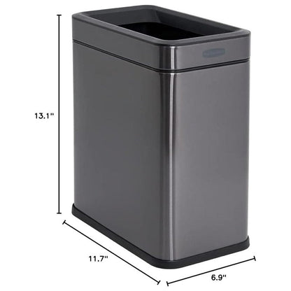 Rubbermaid 2.6-Gallon Charcoal Stainless Steel Wastebasket, Slim Space-Saving Design, Ideal for Home/Office/Bathroom