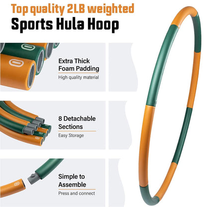 Ryno Tuff 2lb Weighted Hula Hoop for Adults with Thick Foam Padding, Bag & Jump Rope - 8 Section Weighted Fitness Hoop - Exercise Equipment for Home Gym Workouts to Burn Calories & Strengthen Muscles