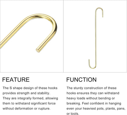 S Hooks for Hanging 2Pcs - Steel Extra Long 300mm/12 S Shaped Hangers for Plants, Garden, Kitchenware