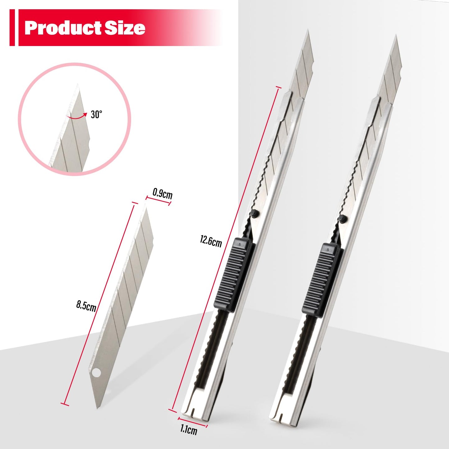 Gomake Wrapping Paper Cutter Utility knife 9mm Stainless Steel Handled Lockable Box Cutter with 30 Degree Snap Off Blades for Vinyl Film Cutting,Craft Knife,Window Tint Gift Wrap Cutter