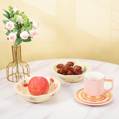 Koythin Salad Bowls, Cute Blue Flower Ceramic Bowl for Pasta, Cereal, Fruit, Soup, Dishwasher & Microwave Safe