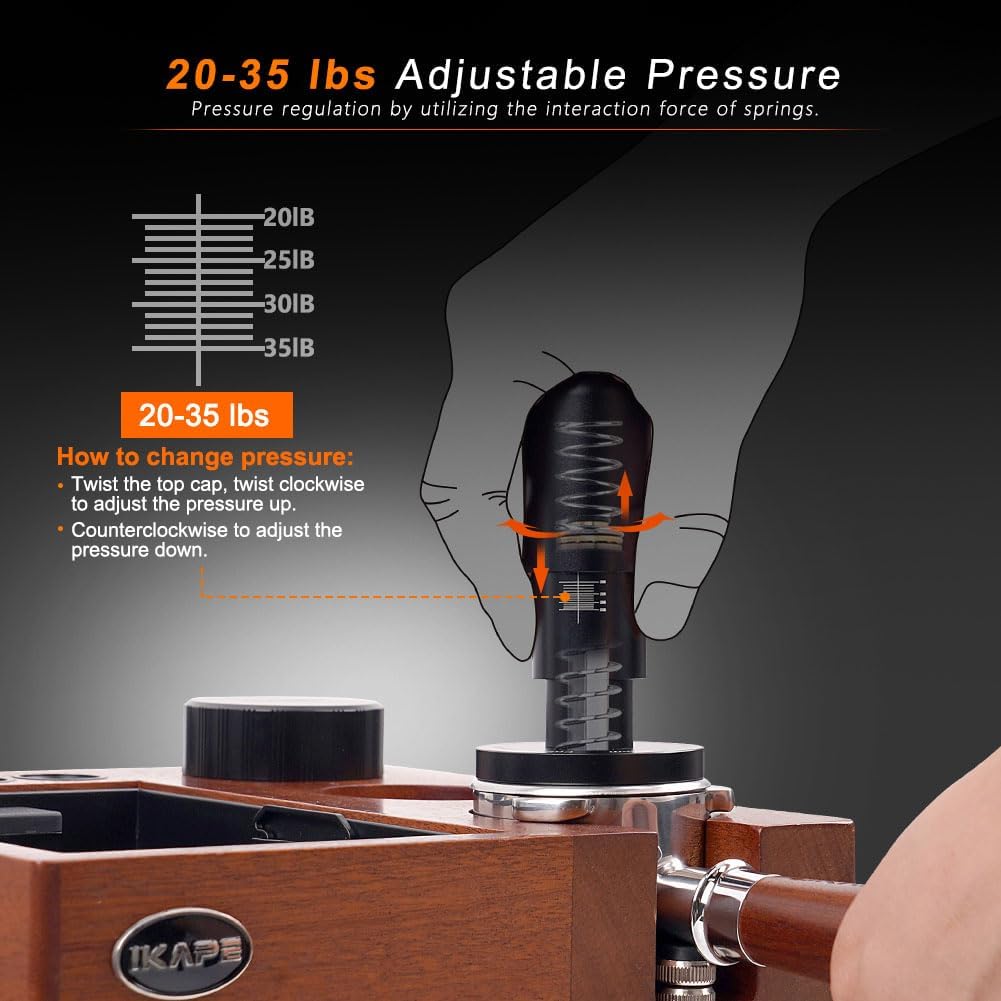 51mm Calibrated Espresso Tamper with Adjustable Pressure Feature, Anodized Aluminum Handle and Stainless Steel Base