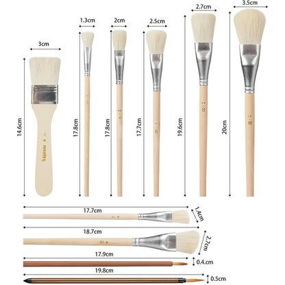 10 Pcs Pottery Glazing Brushes, Goat Hair Mop & Blending Brush Set for Ceramics, Acrylic Painting, Clay - Soft Bristle Artist Tools for Pottery Wheel, Canvas, Kiln Firing