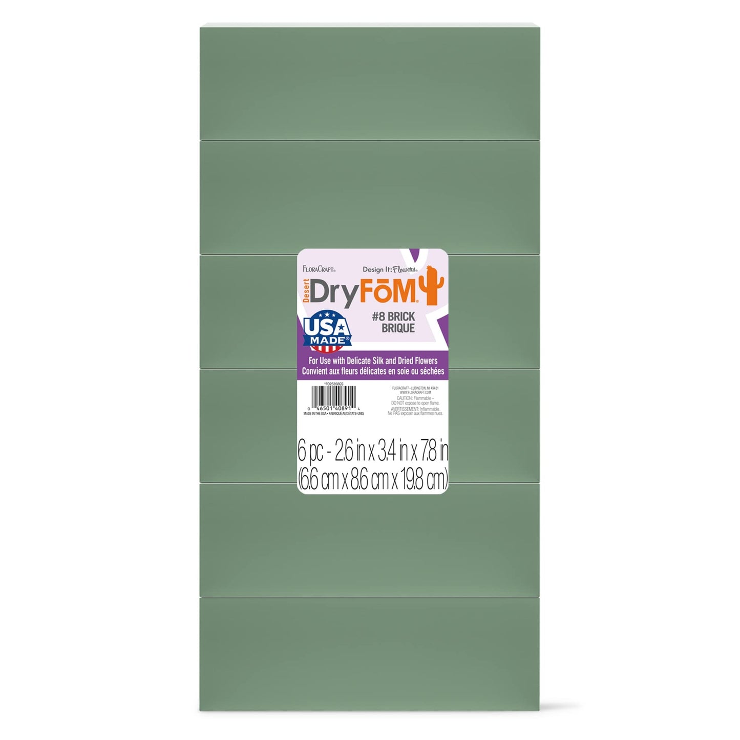 FloraCraft Floral Desert DryFōM 6 Piece Brick 2.6 Inch x 3.4 Inch x 7.8 Inch Green
